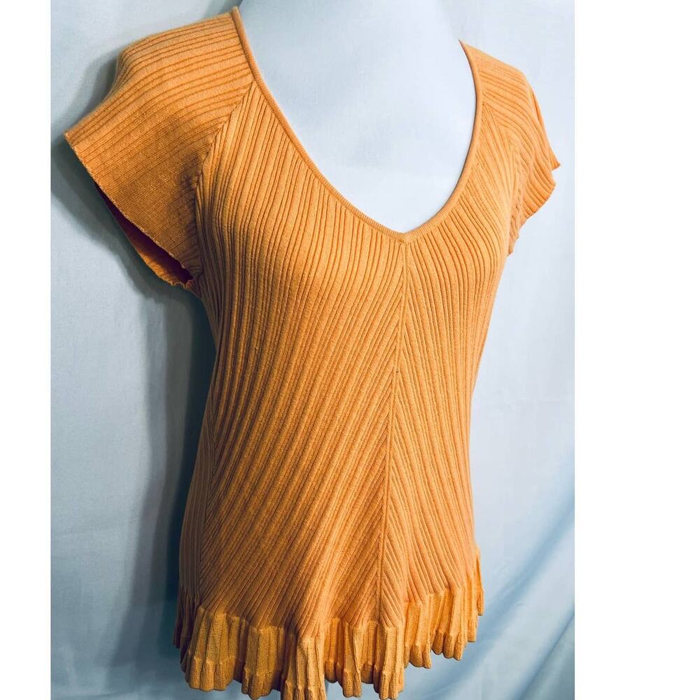 J. Jill Orange Ribbed Ruffle Edge Tee Top Blouse Large - Picture 12 of 16
